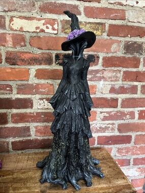 Tahari Black Witch Figurine with Purple Hat Accent